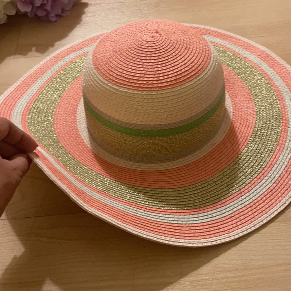 Vintage colorful gold,pink,peach and green Sun Hat - Picture 2 of 10